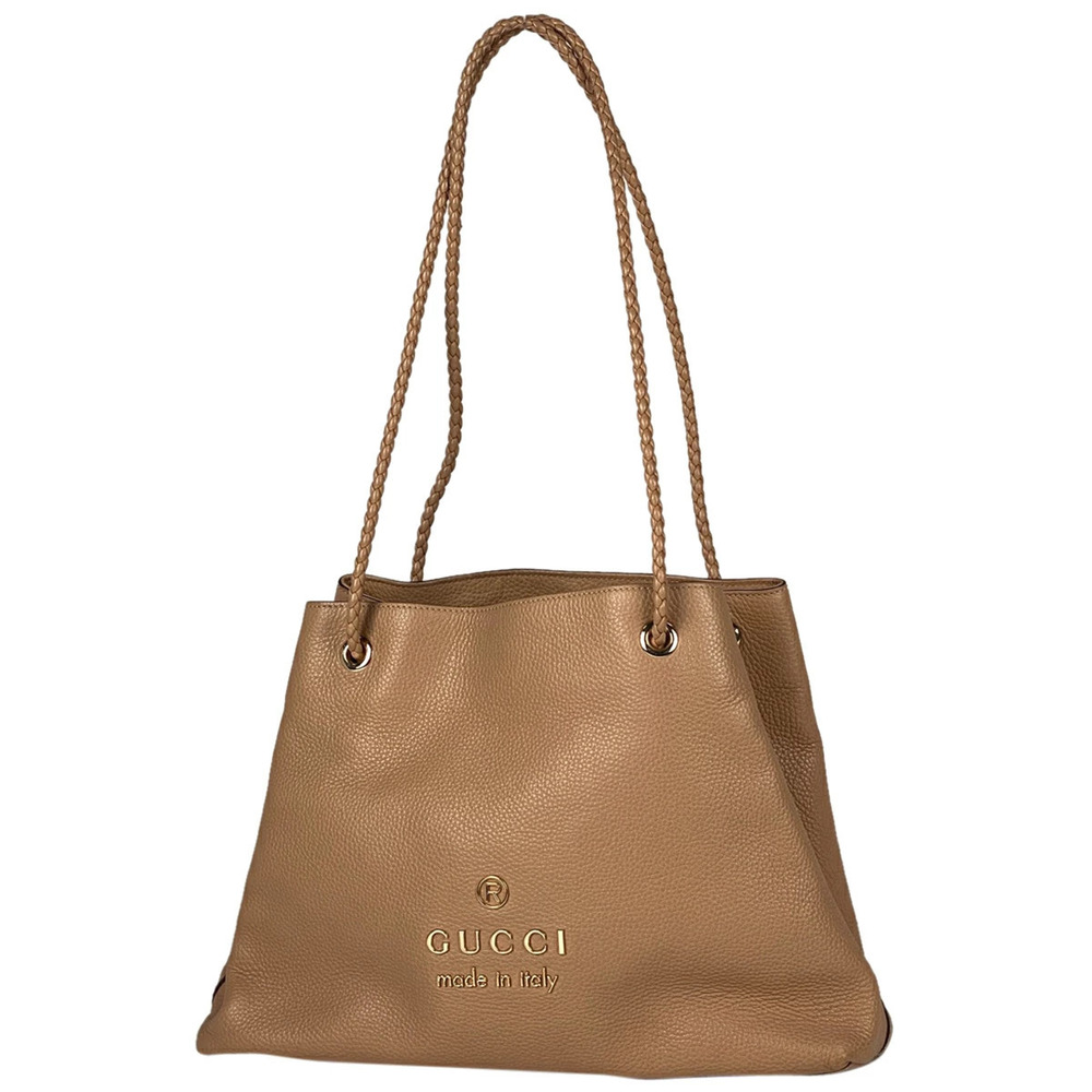 Gucci logo tote bag shoulder leather beige